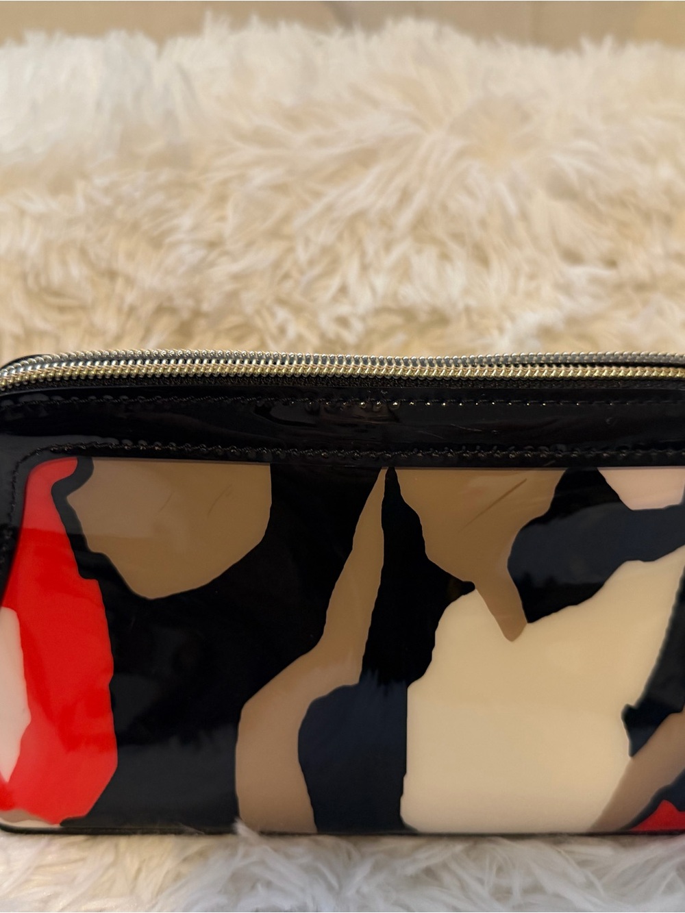 Ted Baker Multicolor Patent Cosmetic Pouch - Red, Black & Cream